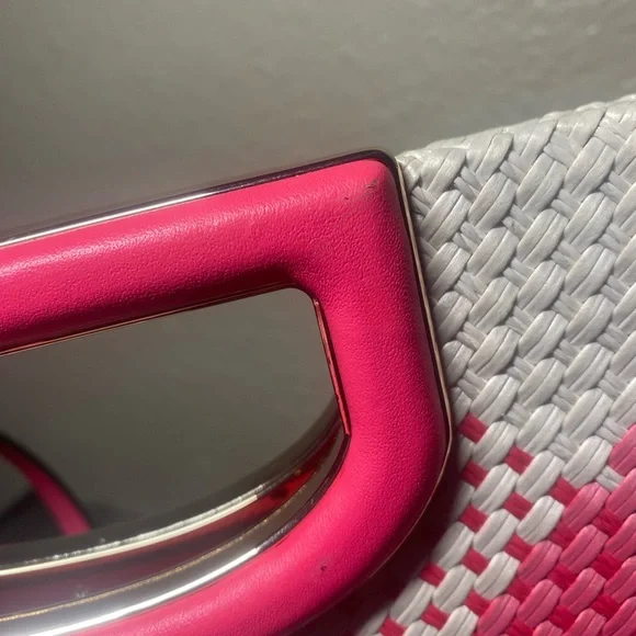 Kate Spade Pink and White Checkered Woven Clutch - Picture 7 of 12